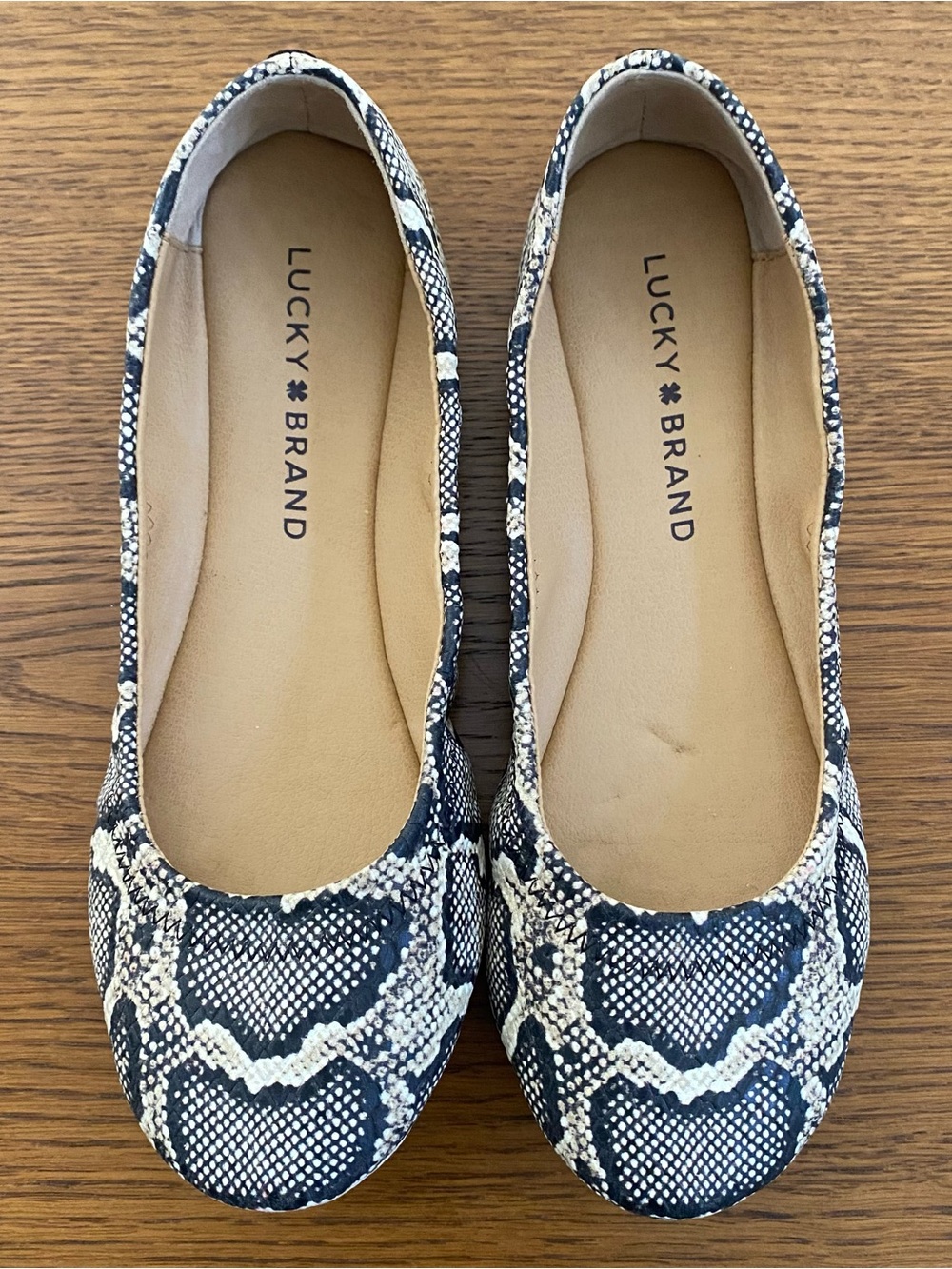 Lucky Brand Womens Snake Print Ballet Flats Size 5 Tan/Black Round Toe